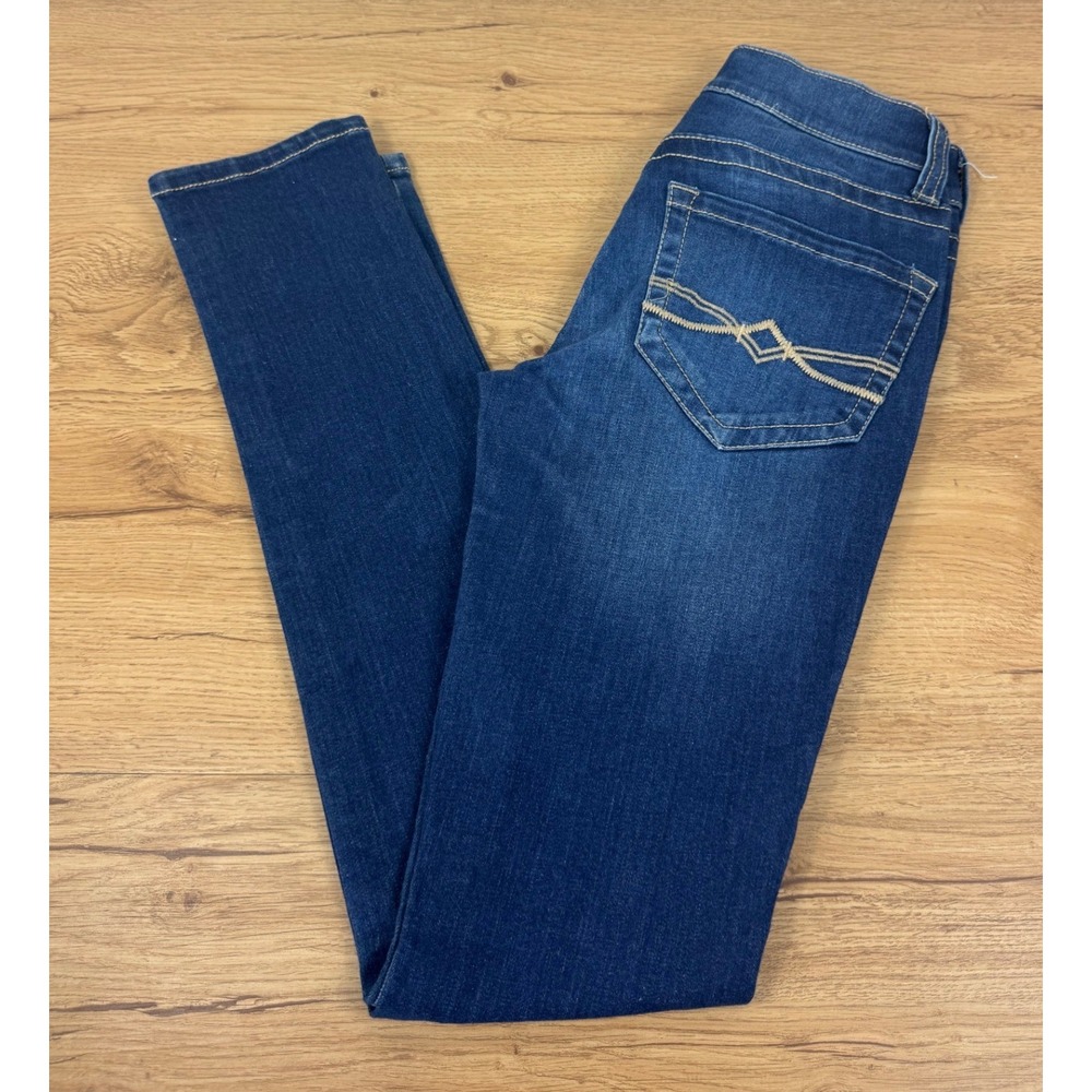 Mudd Skinny Jeans Women Size 0 Dark Wash Stretch Denim Embroidered Pocket